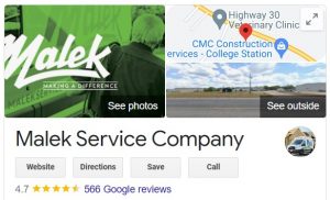 Screenshot of Malek Google Review Page of 4.7 stars.