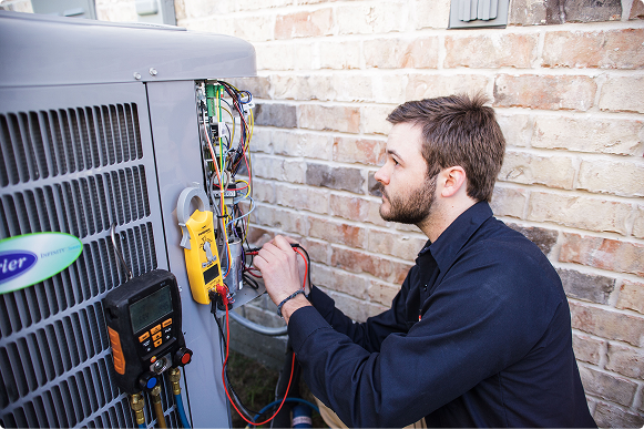 Air conditioning system being evaluated before the summer cooling season