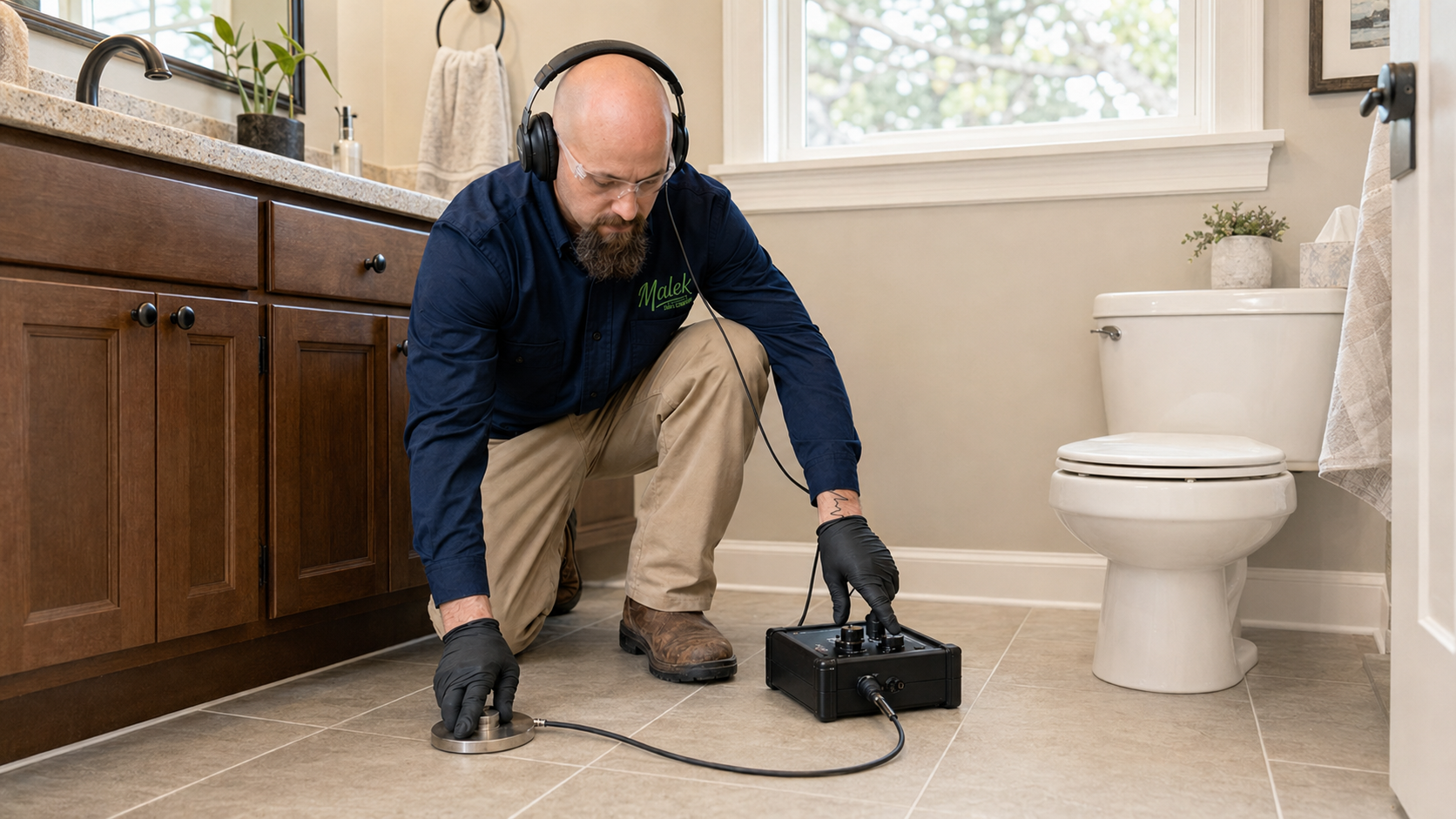Malek plumber using professional equipment to investigate a possible slab leak