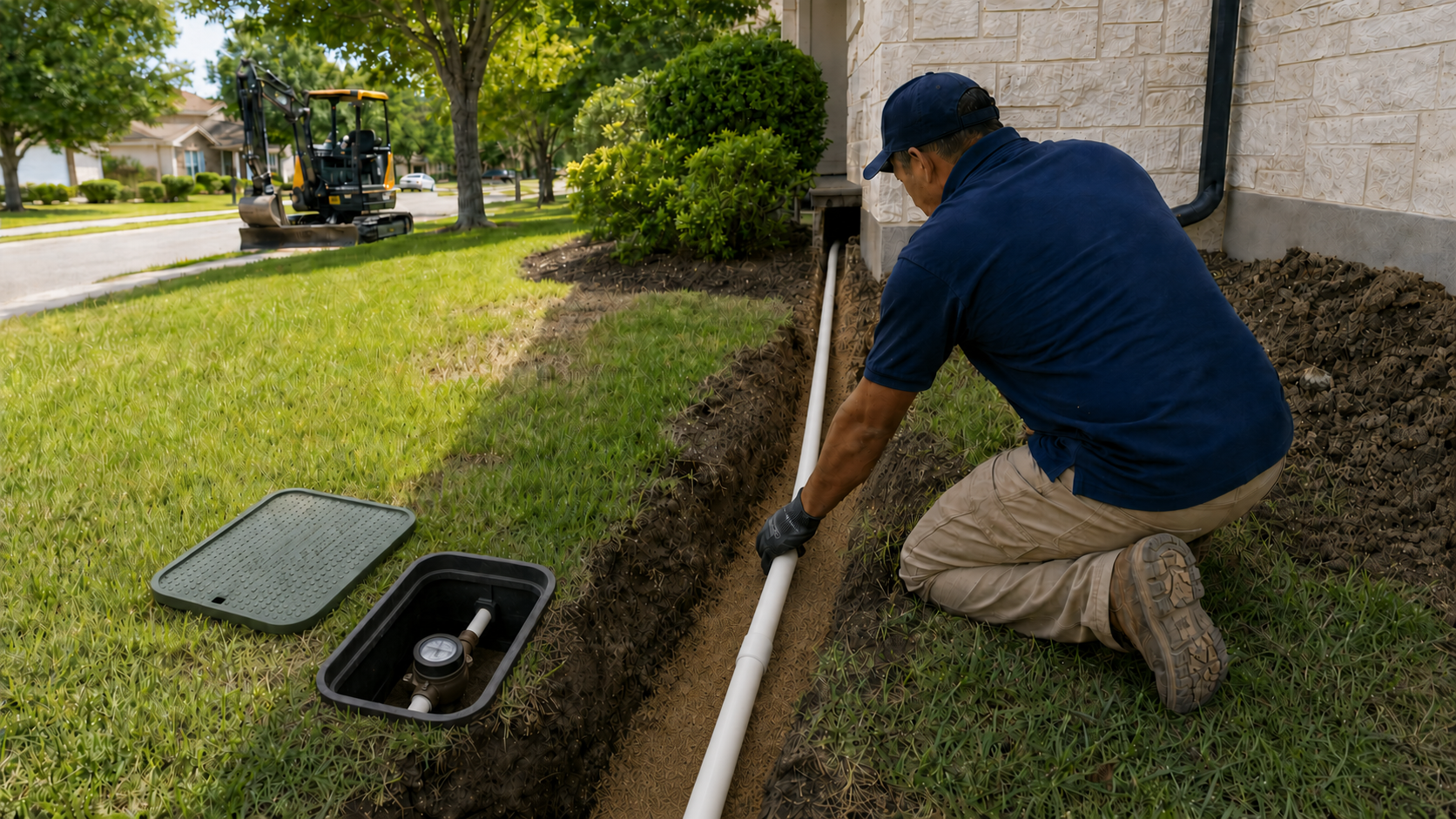 Residential water line exposed for inspection and repair