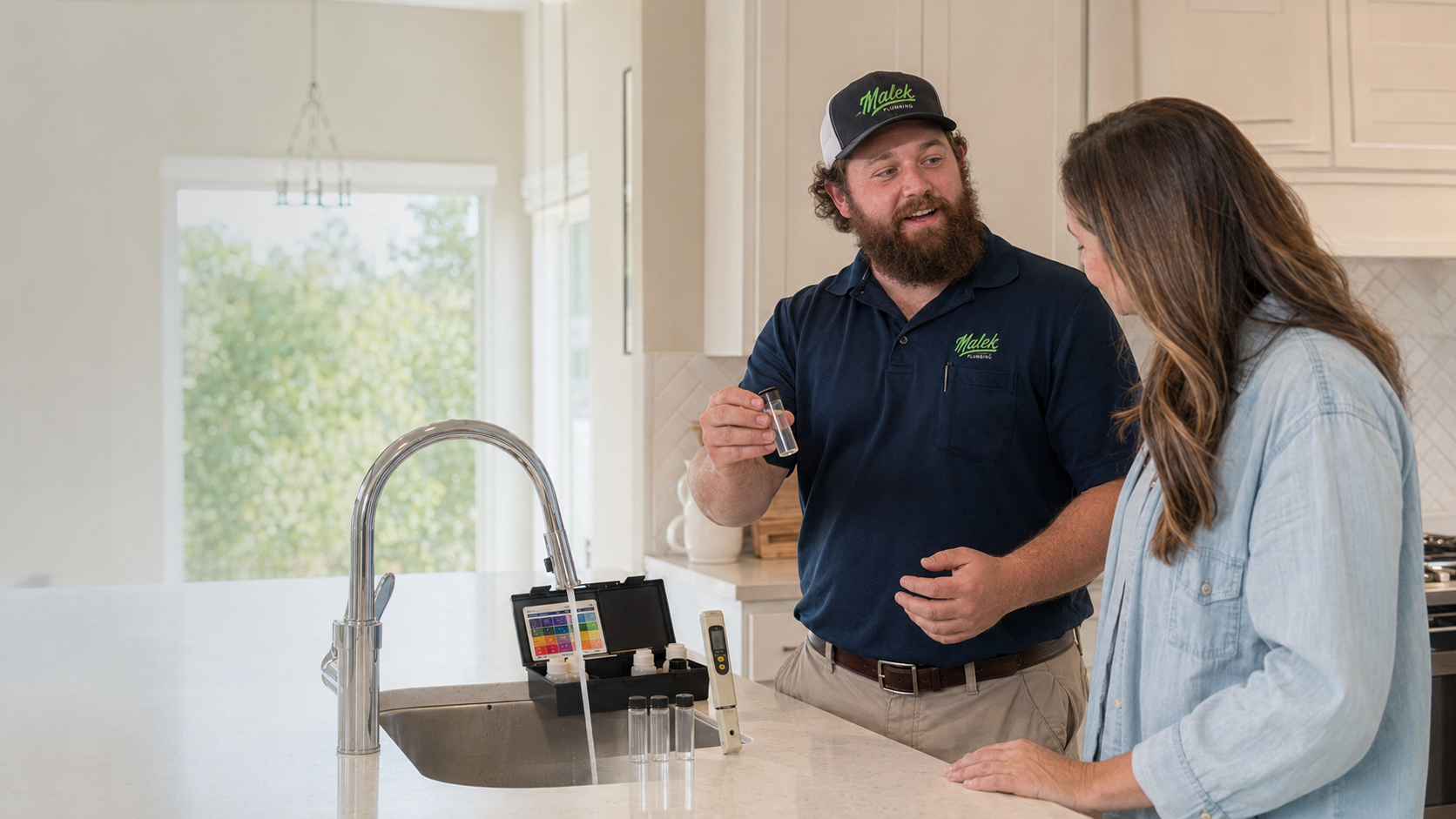 Malek plumbing professional evaluating residential water quality