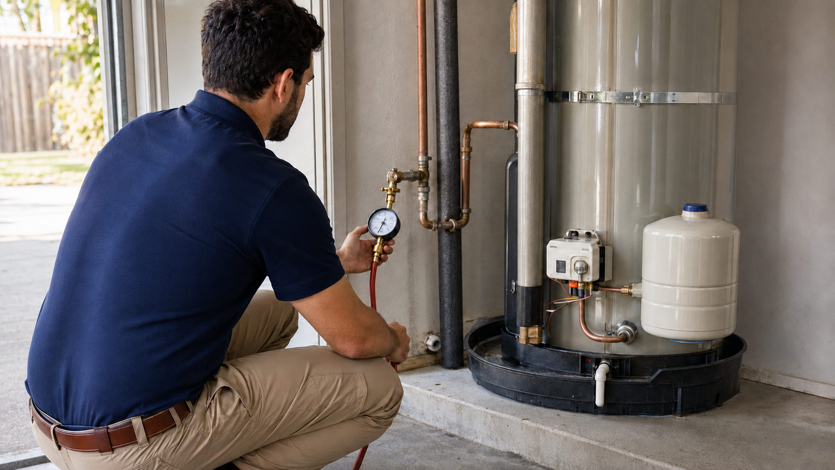Malek plumber completing a careful residential plumbing maintenance evaluation