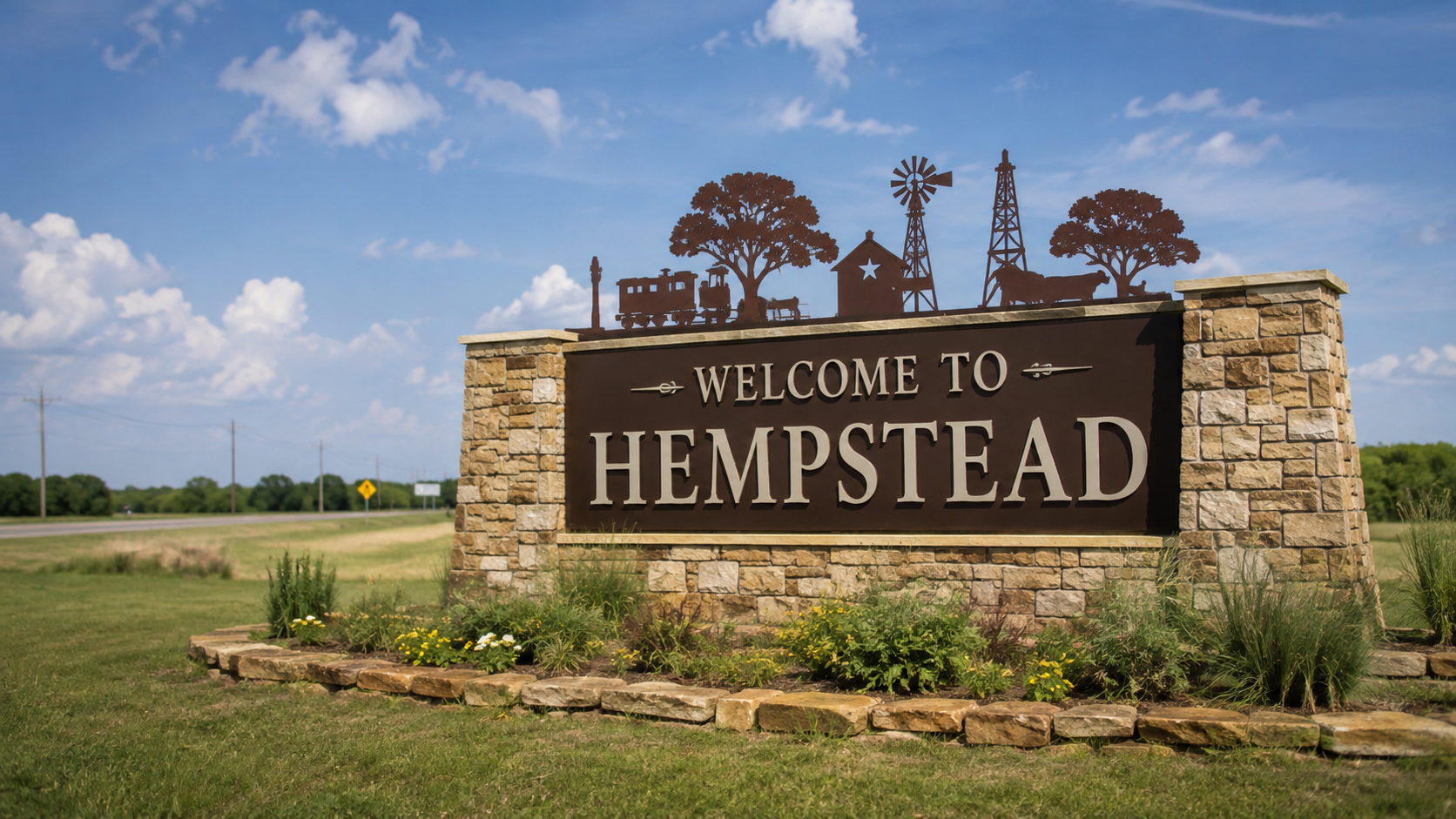 Hempstead Texas community entrance and landscape