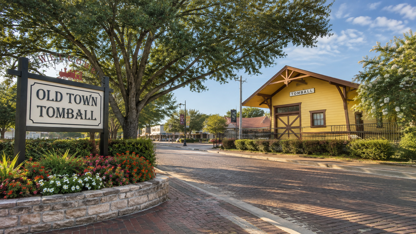Historic Tomball streetscape representing the Tomball, Texas service area